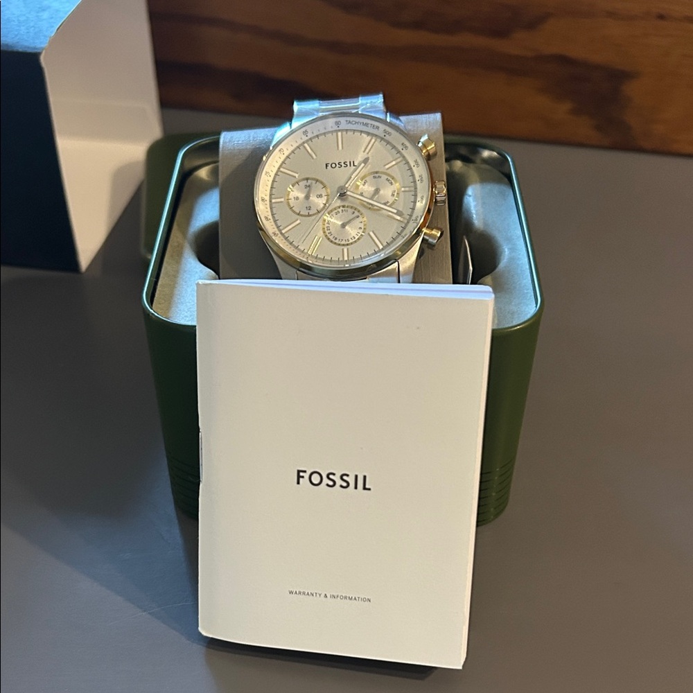 Fossil Men’s Gold and Silver Chronograph Watch- Brand New tags on and in box